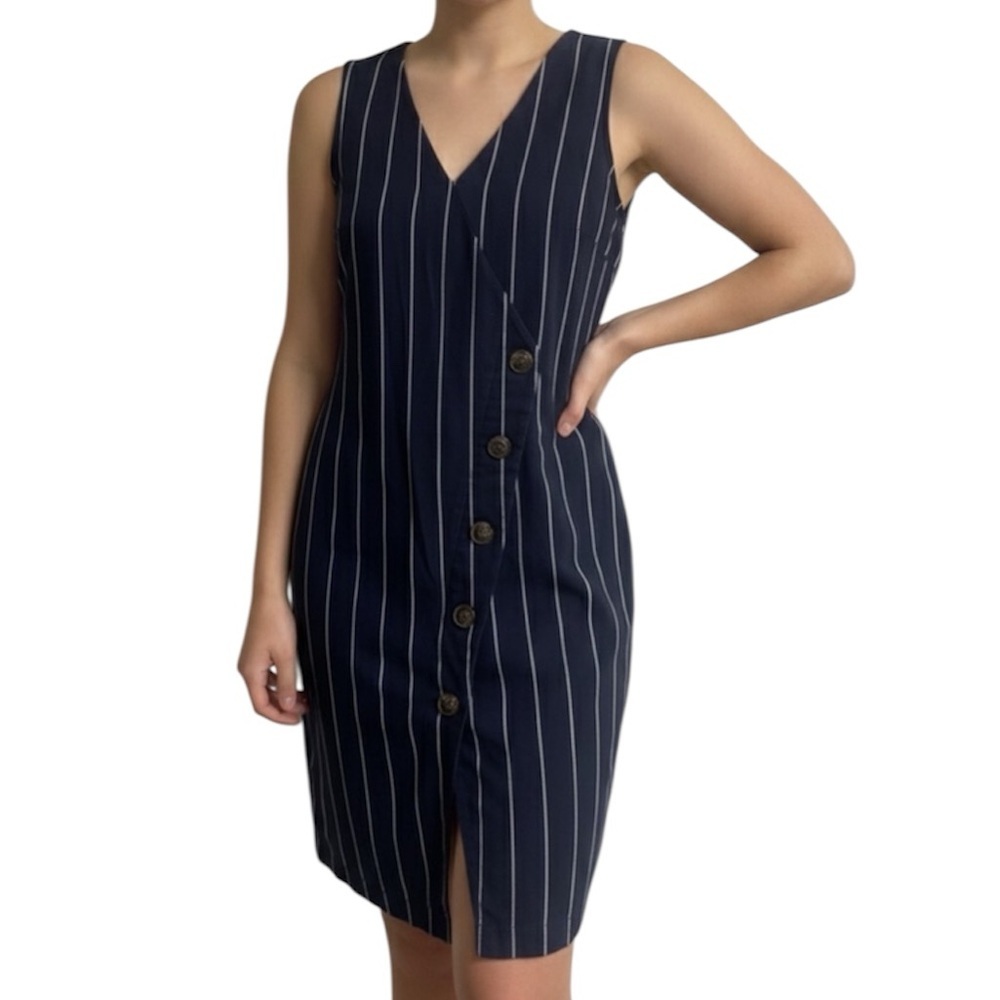 Ann Taylor Navy Sleeveless‎ Midi Dress with White Stripes